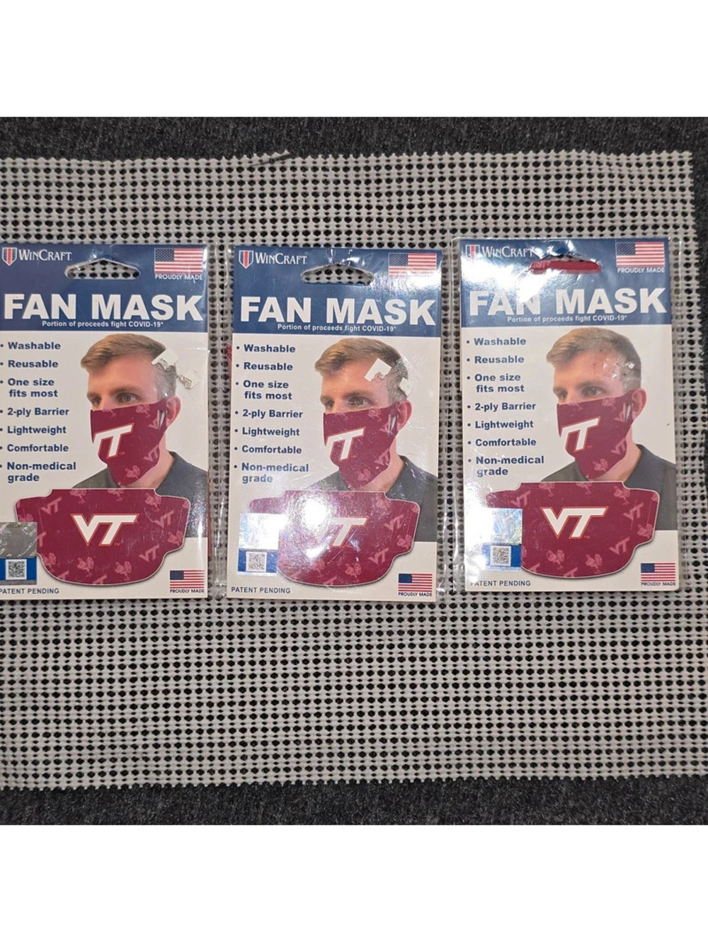 WinCraft Virginia Tech Hokies Fan Mask Lot of 3 NIP Maroon VT Logo Washable